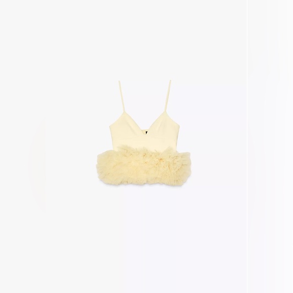 -NWT ZARA  Yellow Ruffled Tulle Top - Picture 6 of 12